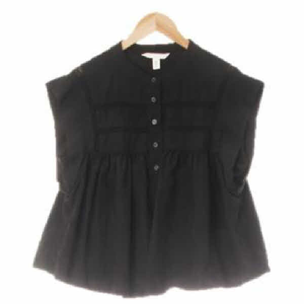h&m 블랙 비스코스혼방 셔링민소매레이스블라우스