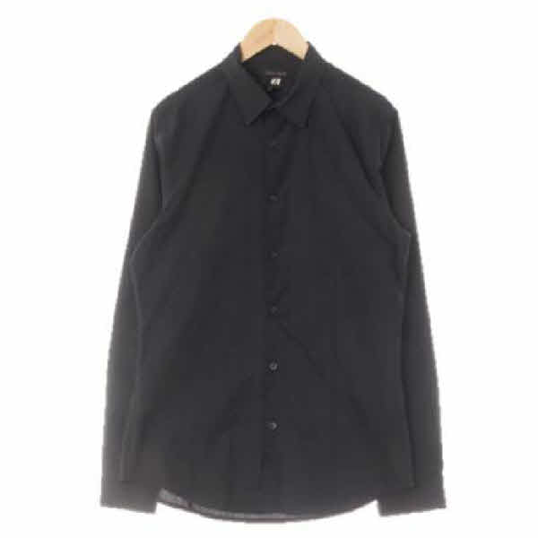 h&m 블랙 면혼방 슬림핏긴팔셔츠