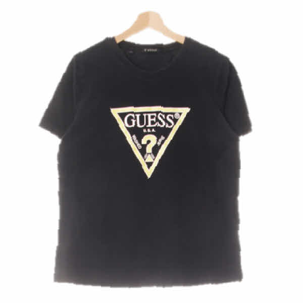 Guess 블랙 프린팅 면 빅배색로고반팔티
