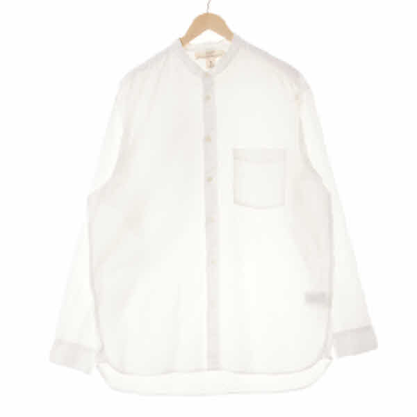h&m 화이트 린넨혼방 아웃포켓차이나카라롱셔츠