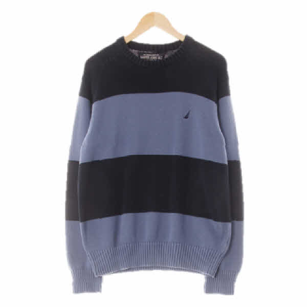 nauticajeans 네이비그레이시블루 스트라이프 면 블럭긴팔니트스웨터