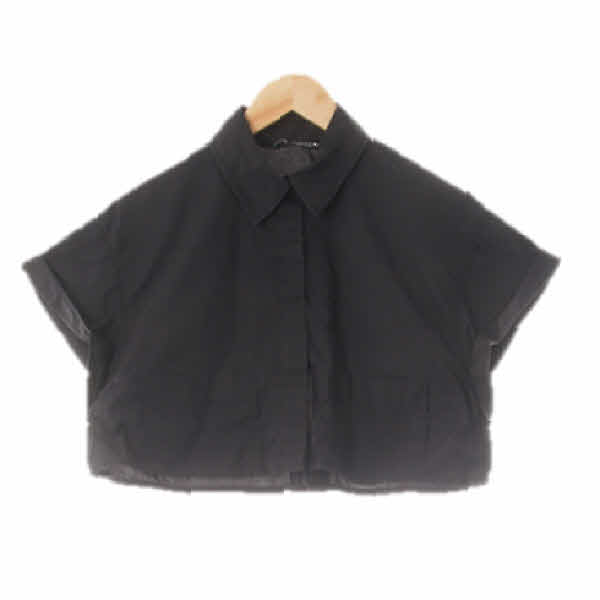 자라 블랙 면 롤업와이드크롭셔츠