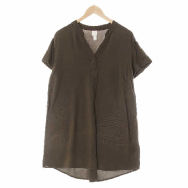 h&m 풀색 비스코스 브이넥루즈핏롤업원피스