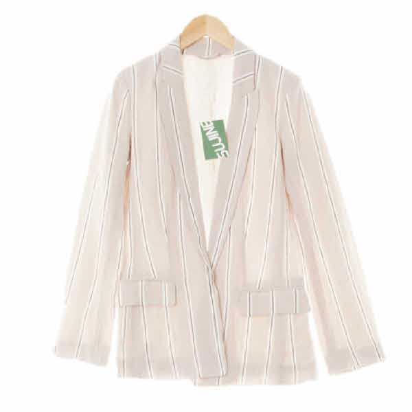 h&m 라이트베이지 스트라이프 린넨혼방 패디드오픈블레이저