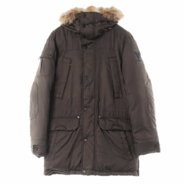 Guess 다크올리브카키 덕다운 미디하이넥퍼배색패딩