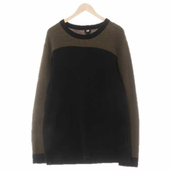 h&m 올리브라이트그린블랙 면혼방 컬러블럭와플짜임니트