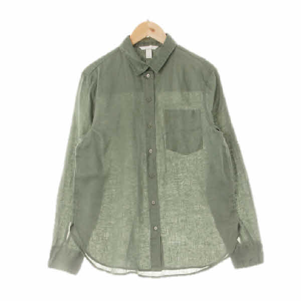 h&m 카키 린넨 원포켓워싱거즈셔츠