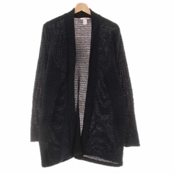h&m 포레스트그린블랙 스트라이프 면혼방 오픈형텍스처가디건