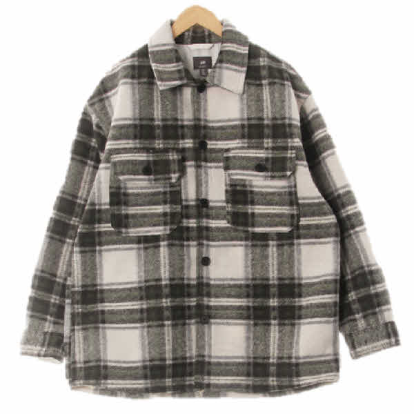 h&m 다크포레스트그린아이보리 체크 플란넬 아웃포켓웜자켓