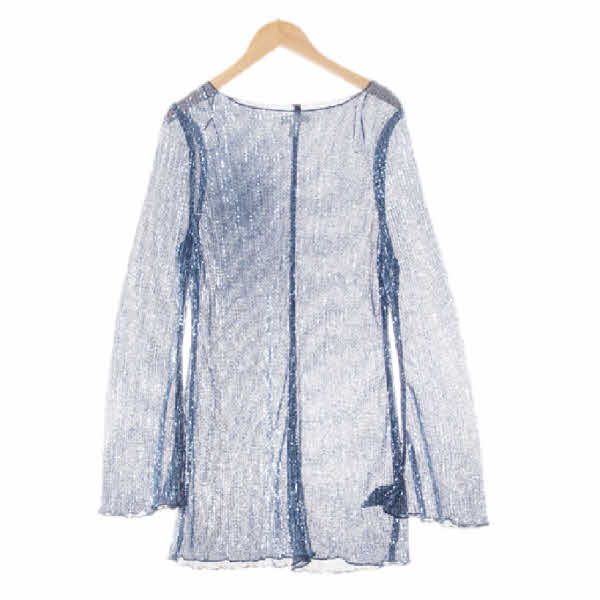 h&m 마조리카블루 스팽글패턴 글리터소매나팔시스루원피스