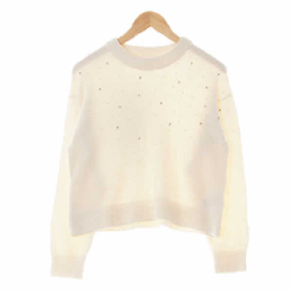 h&m 크림아이보리 울혼방 큐빅진주레귤러핏긴팔니트