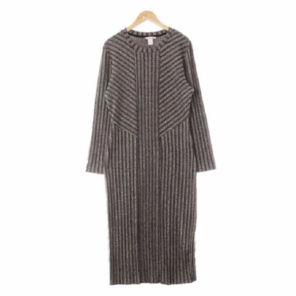 h&m 블랙실버 스트라이프 메탈플리츠니트원피스