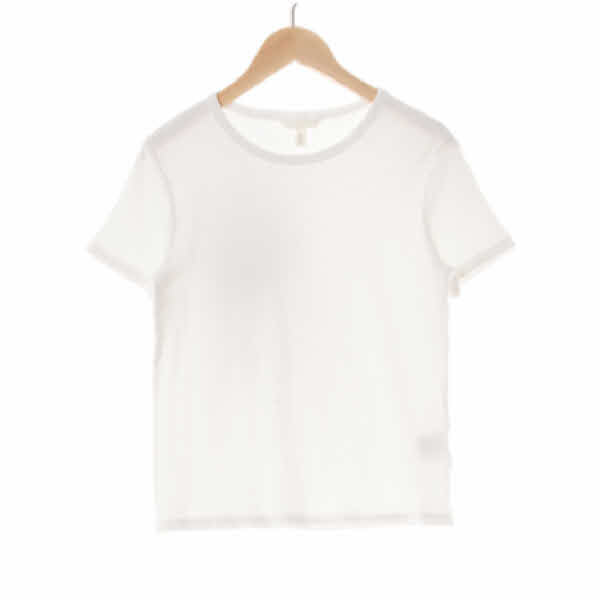 h&m 화이트 면혼방 골지라운드반팔티셔츠