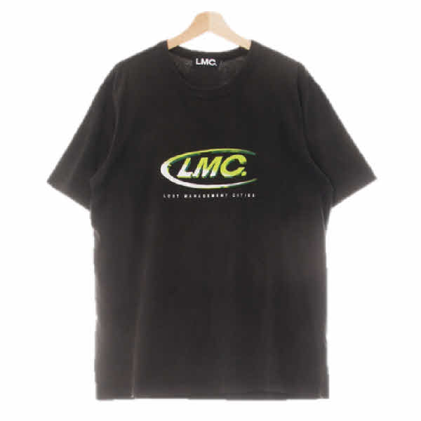 lmc 블랙 프린팅 면혼방 빅로고레터링라운드반팔티
