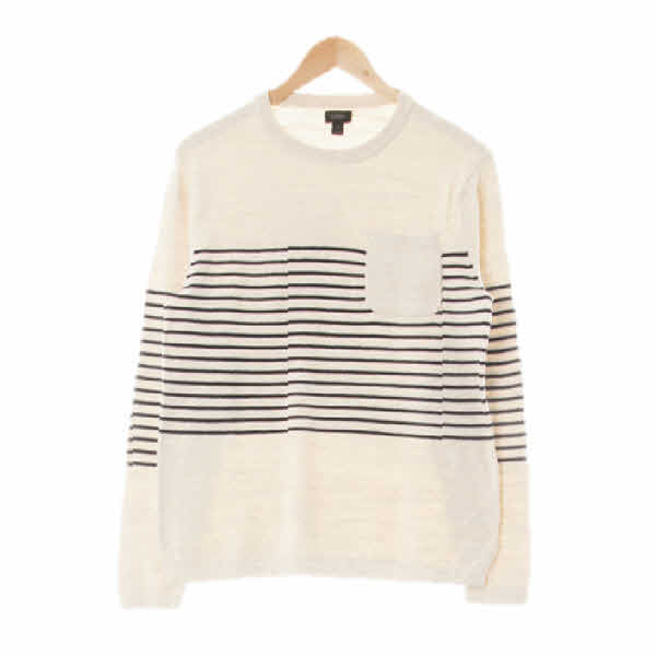 jcrew 오트밀베이지네이비 스트라이프 면 포켓라운드블록긴팔니트티