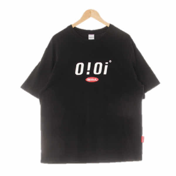 oioi 블랙 프린팅 면 볼드레터링루즈반팔티