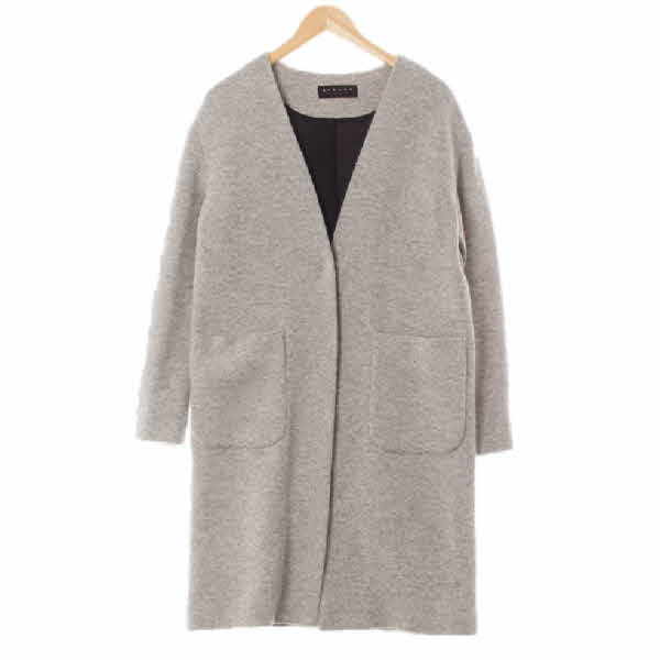 시슬리 멜란지그레이 울혼방 노카라라이트롱코트
