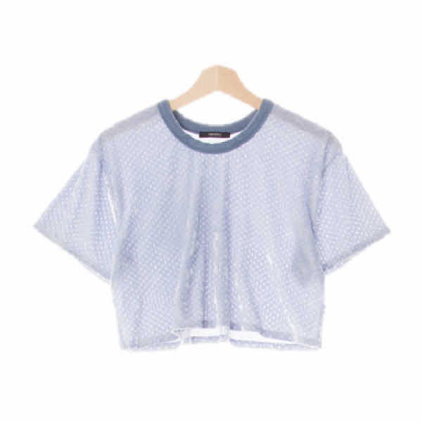 Forever21 쉬머애쉬블루 광택펀칭크롭반팔티 