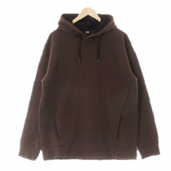 h&m 다크브라운 면혼방 절개드롭숄더후드티