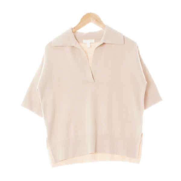 h&m 베이지 울혼방 드롭숄더슬릿카라반팔니트