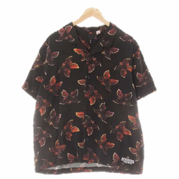 h&m 블랙 플라워패턴 비스코스 루즈핏반팔셔츠