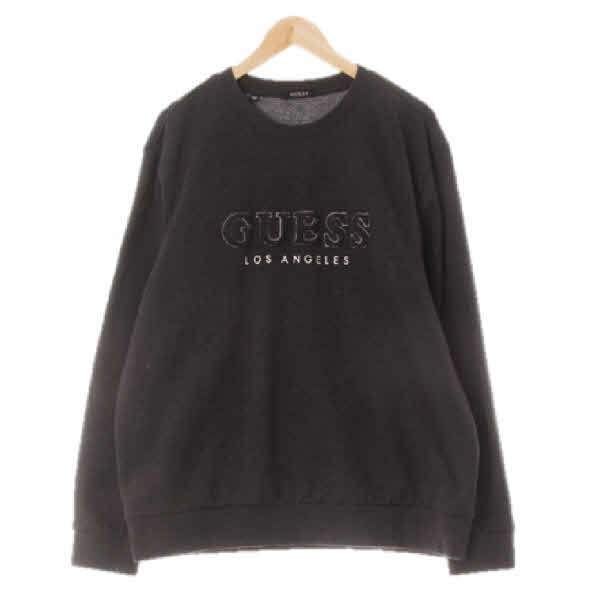 Guess 다크딥멜란지그레이 면혼방 뽀글이빅로고패치맨투맨
