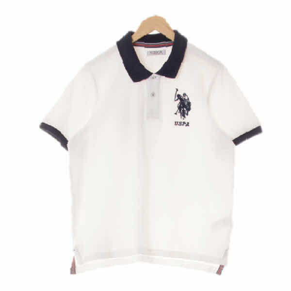 uspa 화이트 면 카라배색반팔티