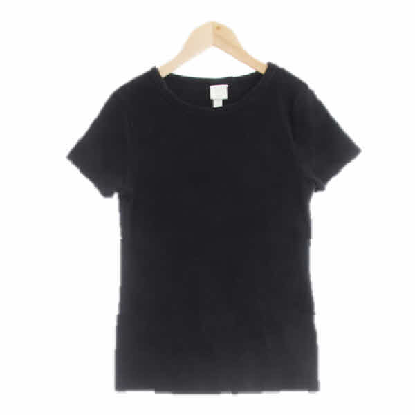 h&m 블랙 면혼방 골지슬림핏라운드반팔티