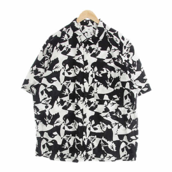 h&m 블랙 버드패턴 면 오버핏반팔셔츠
