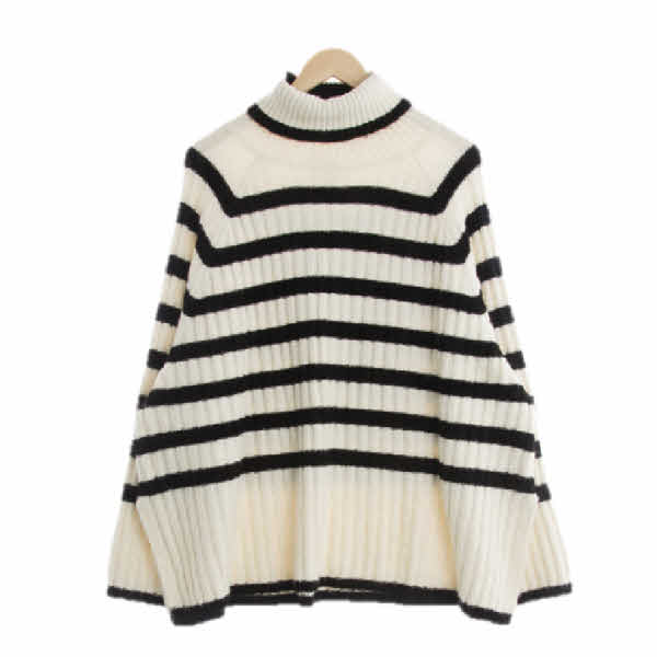 h&m 화이트 스트라이프 울혼방 터틀넥긴팔니트