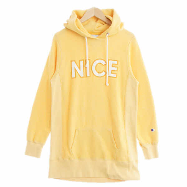 챔피언 옐로우 면 NICE롱후드티