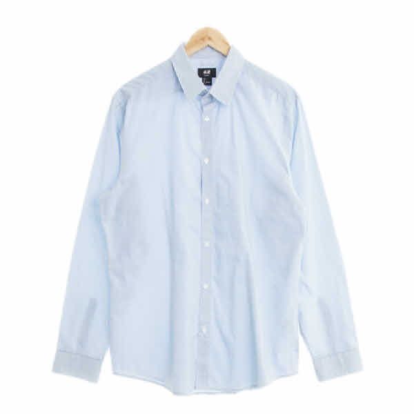 h&m 블루 스트라이프 면혼방 슬림핏셔츠