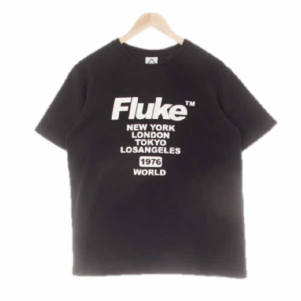 fluke 블랙 프린팅 면 볼드텍스트크루넥반팔티