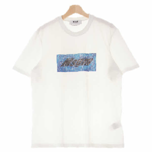 msgm 화이트 면 크랙로고루즈핏반팔티