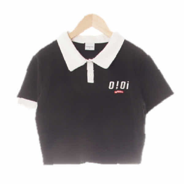 oioi 블랙 면혼방 카라배색크롭폴로반팔티