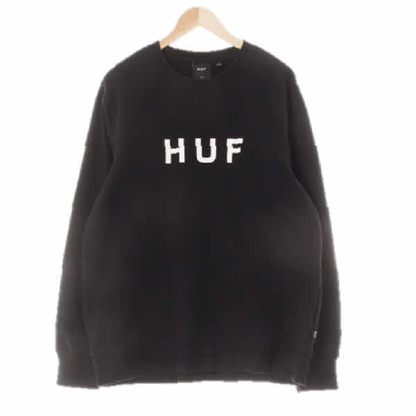 huf 블랙 면혼방 심플중앙로고웜맨투맨