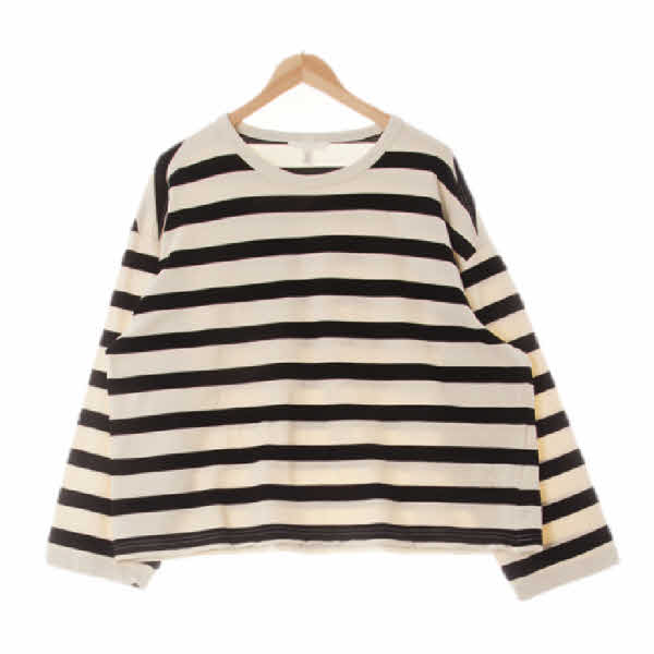 h&m 아이보리블랙 스트라이프 면 루즈라운드넥티셔츠