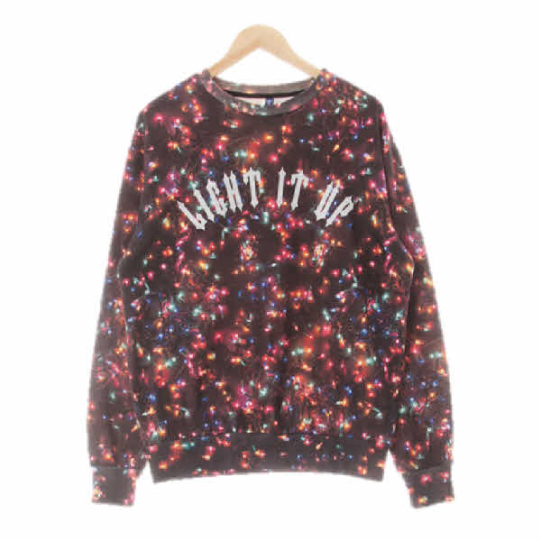 h&m 블랙 프린팅 면혼방 무지개전구맨투맨