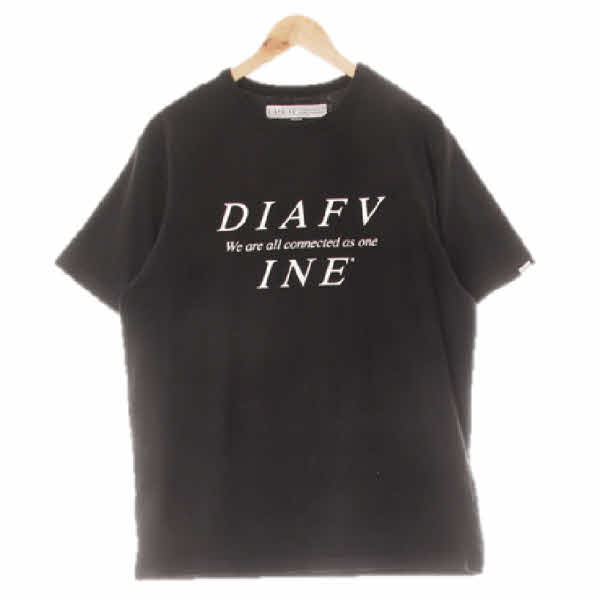 diafvine 블랙 면 로고레터링반팔라운드티