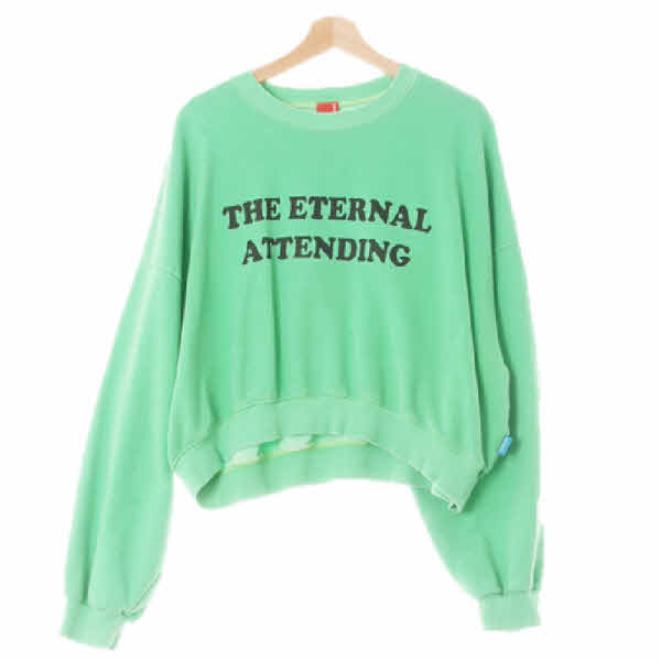 fortuneapparel 브라이트클래식그린 면혼방 레터링라운드넥크롭맨투맨 