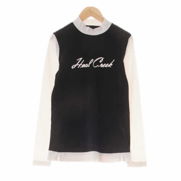 HealCreek 블랙화이트 중앙로고펀칭소매긴팔티