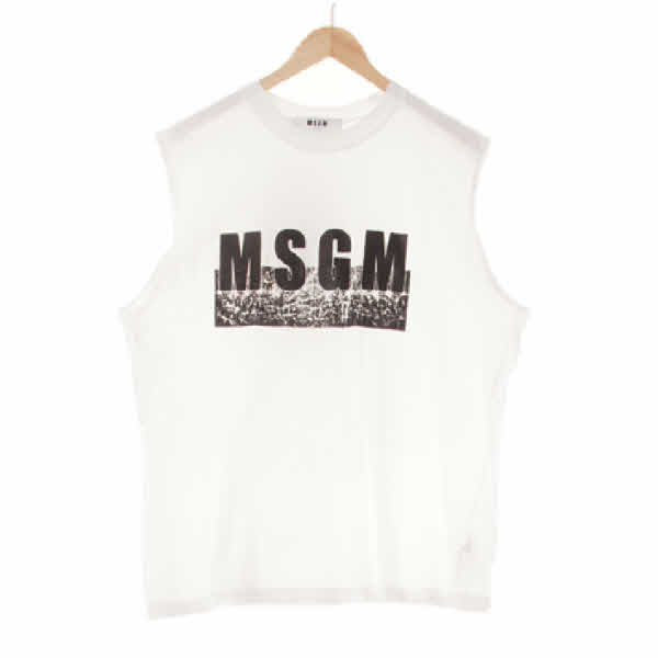msgm 화이트 프린팅 면 중앙로고라운드민소매티