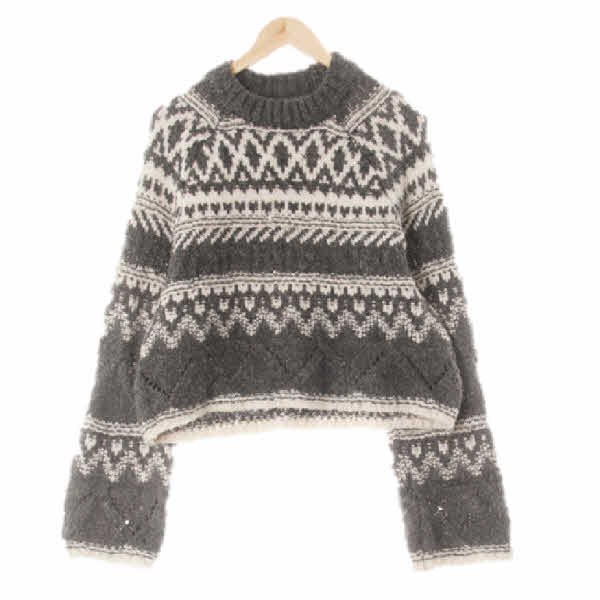 h&m 다크걸그레이 노르딕패턴 울혼방 헤어리반목스웨터