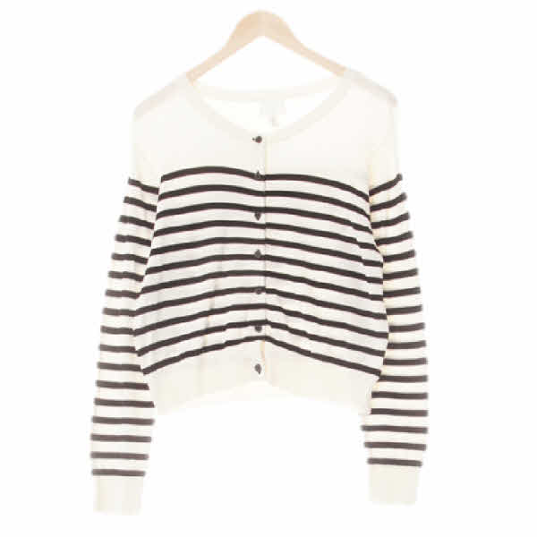 h&m 아이보리블랙 스트라이프 비스코스혼방 심플라운드가디건