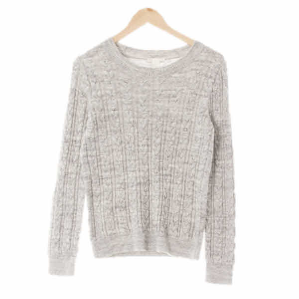h&m 그레이 케이블패턴 면혼방 배색크루넥스웨터