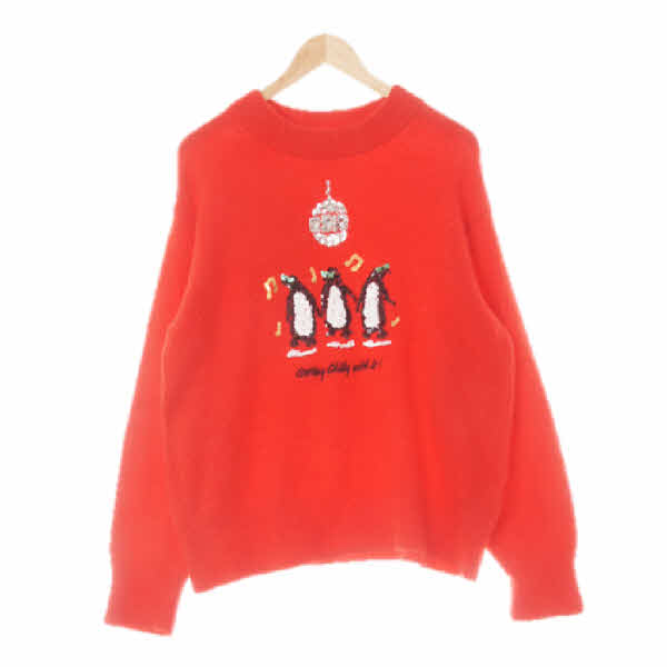 h&m 레드 울혼방 스팽글펭귄루즈소프트스웨터