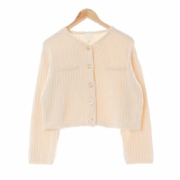 h&m 아이보리 면혼방 골드버튼세미크롭가디건