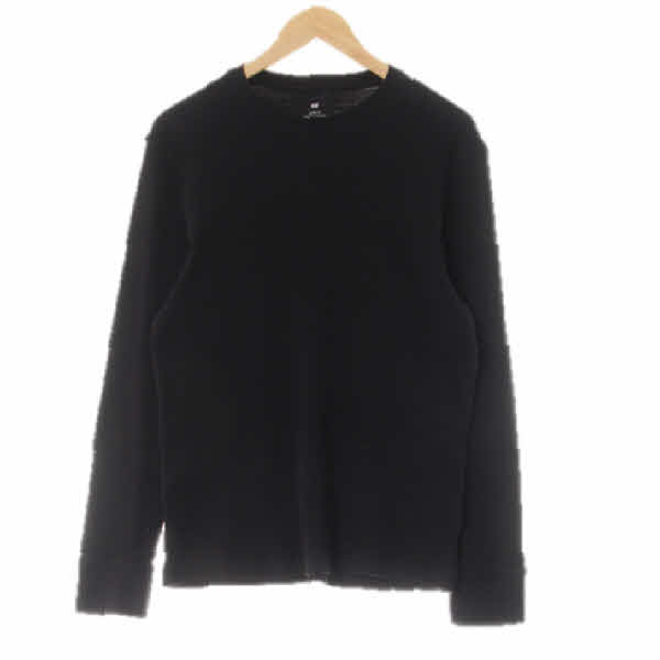 h&m 블랙 면혼방 크루넥와플베이직티