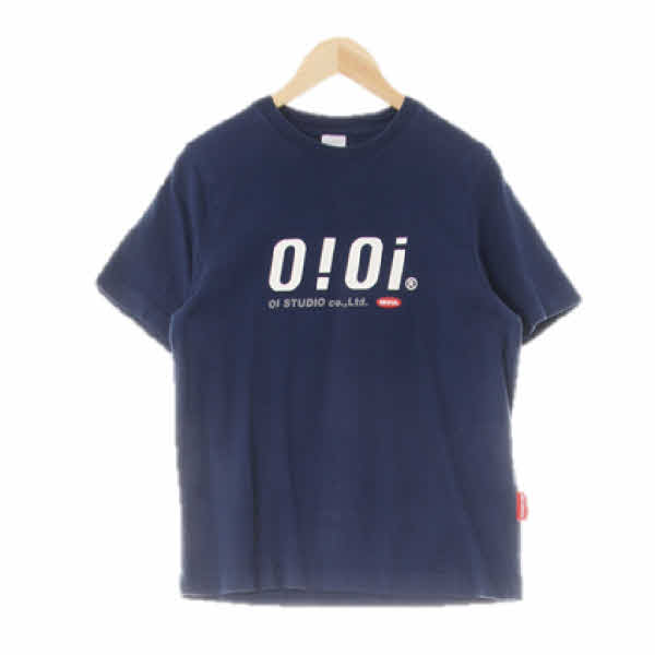 oioi 네이비 프린팅 면 볼드레터링로고라운드반팔티