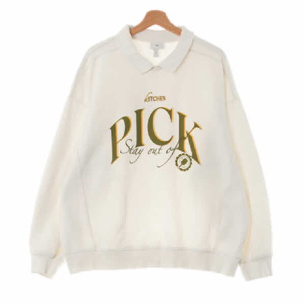 h&m 화이트 면혼방 카라PICK맨투맨